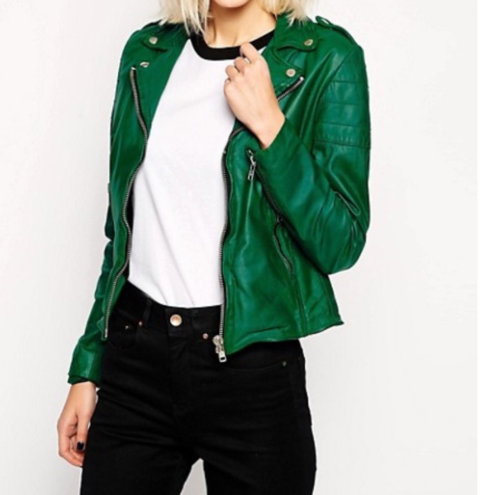 Muubaa green biker leather jacket
